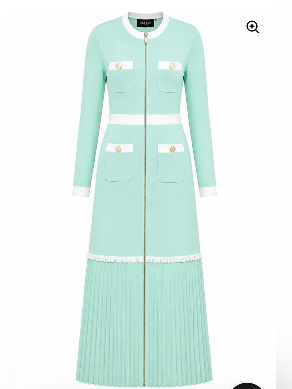 Aleeza Paris Jelly Mint Long-Sleeve Pleated Maxi Dress